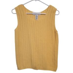 Jones New York Sport Sweater Vest Women’s L Yellow Knit Pullover 100% Cotton